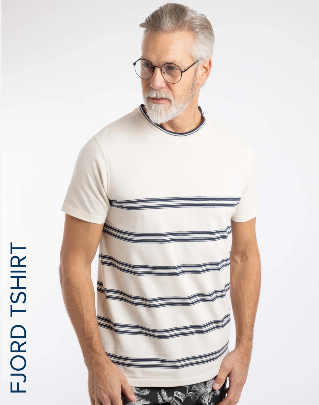 Fjord Pique Stripe Crew Neck T-Shirt Light Cream