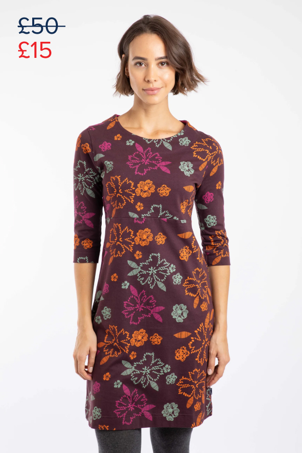 Shafika Organic Cotton Printed Jersey Dress Mulled Wine
