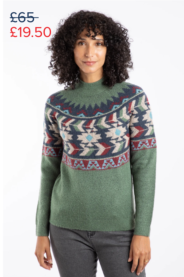 Arelia Ikat Knitted Jumper Army Green