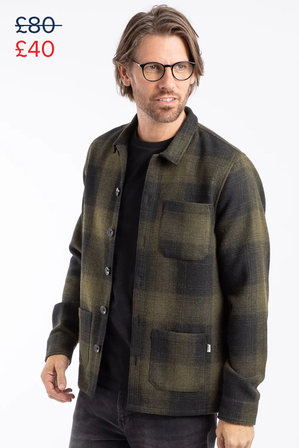Ryburn Check Over Shirt Dark Olive