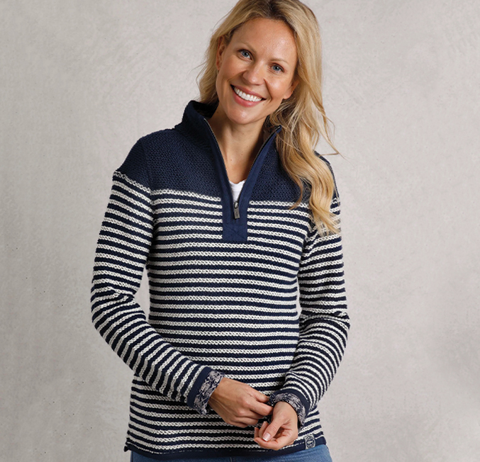Juliet 1/4 Zip Stripe Eco Macaroni