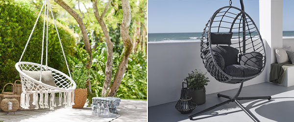 Natúr színű függőfotel és szürke színű függőfotel