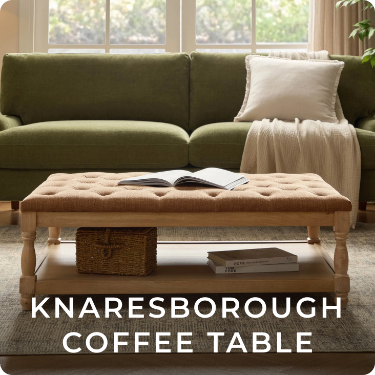 Knaresborough Button Back Coffee Table Pouffe - Chenille Tan