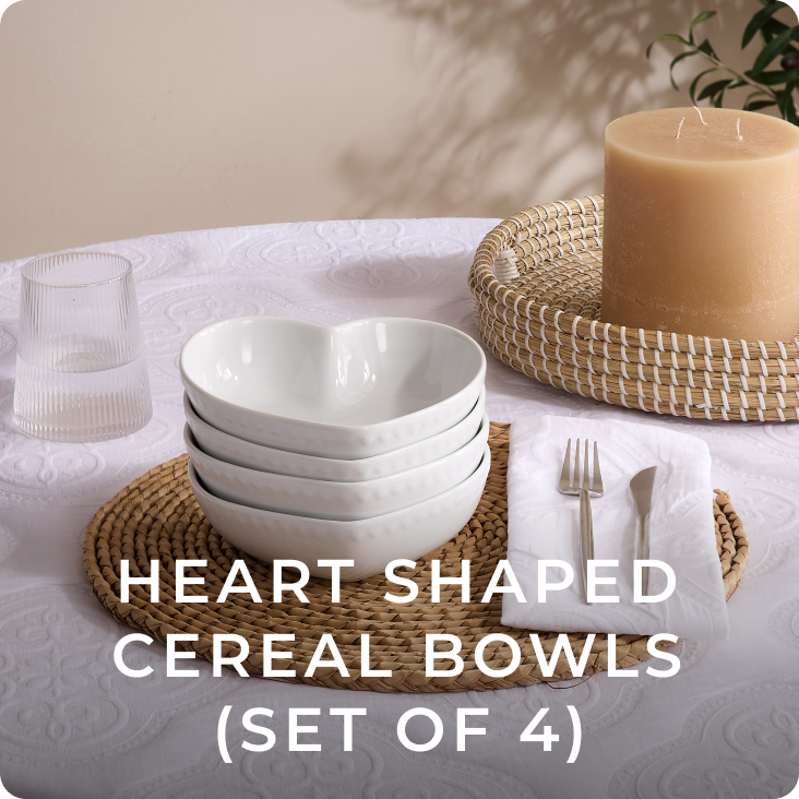 Heart Shaped Set of 4 Cereal Bowls - White