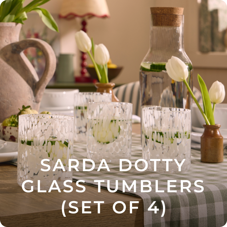 Sarda Dotty Glass Tumblers - Set of 4 - White