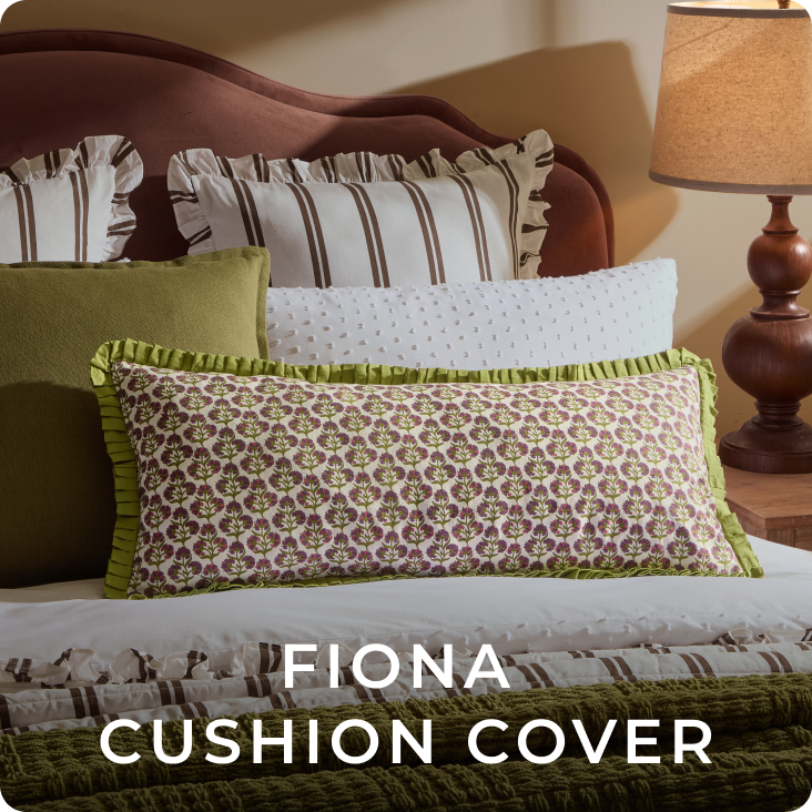 Fiona 100% Cotton Box Pleat Edge Printed Cushion Cover - Blue