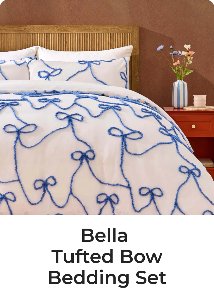 Bella 100% Cotton Tufted Bows Duvet Cover & Pillowcase Set