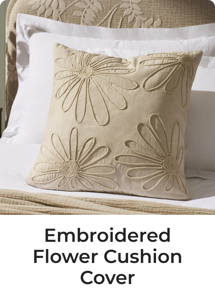 Cotton Embroidered Flower Cushion Cover