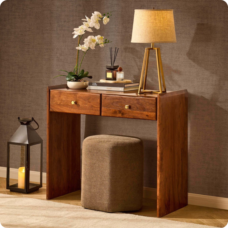 Cleo Acacia Wood Dressing Table Console - Walnut