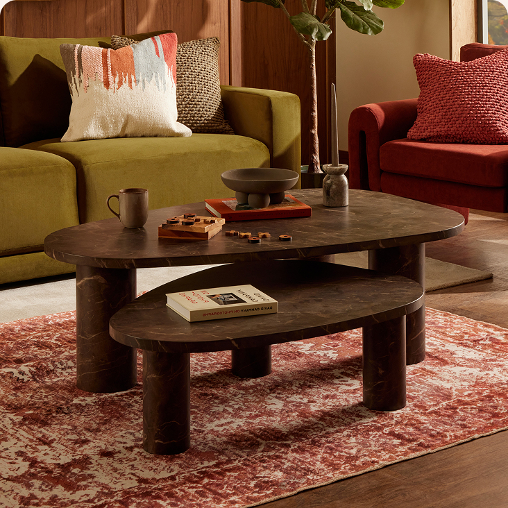 Azra Nesting Coffee Tables - Brown Marble Effect