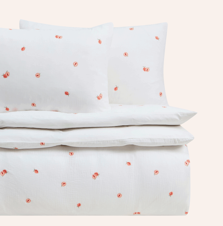 Peach Embroidery Cotton Muslin Duvet Cover & Pillowcase Set