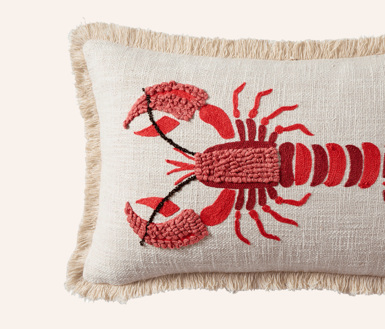100% Cotton Embroidered Loop Lobster Cushion Cover