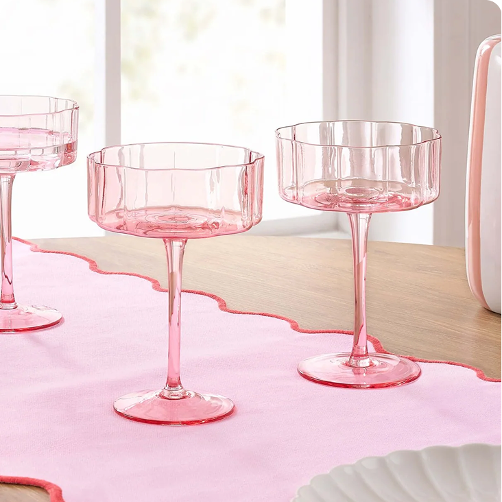 Brynn Scalloped Edge Glass Coupes - Set of 4 - Pink