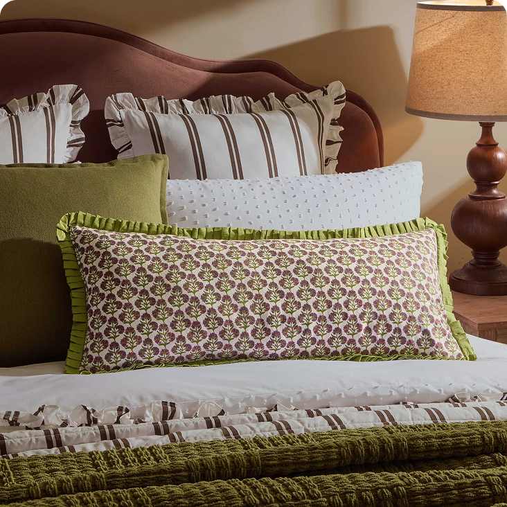 Julia 100% Cotton Box Pleat Edge Printed Cushion Cover