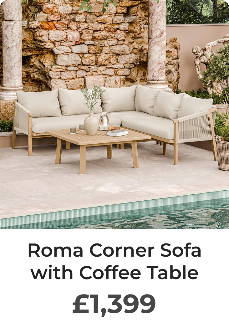 Roma Outdoor 5 Seater Corner Lounge Set with Coffee Table - Beige