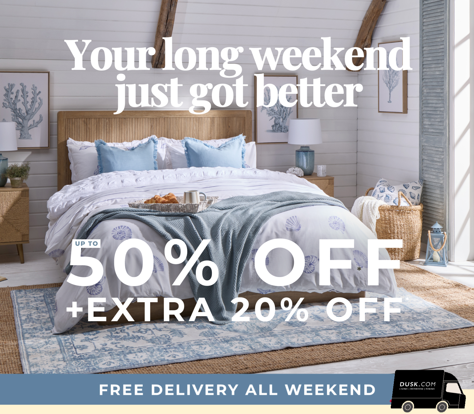 Your long weekend just got better | Up to 50% off + extra 20% off | Use code: SPRING