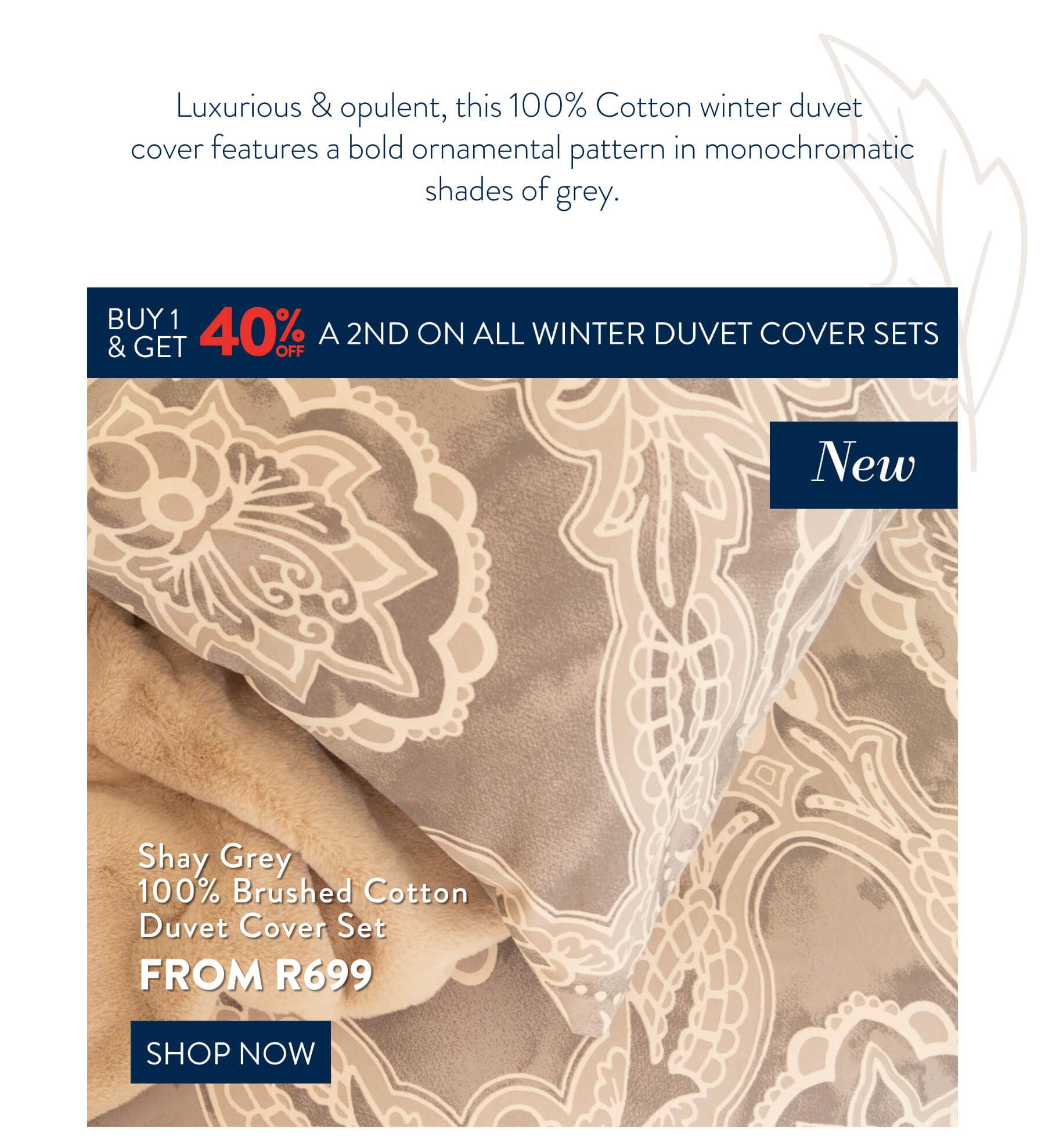 Shay Grey Brushed Cotton Duvet Cover Set FROM