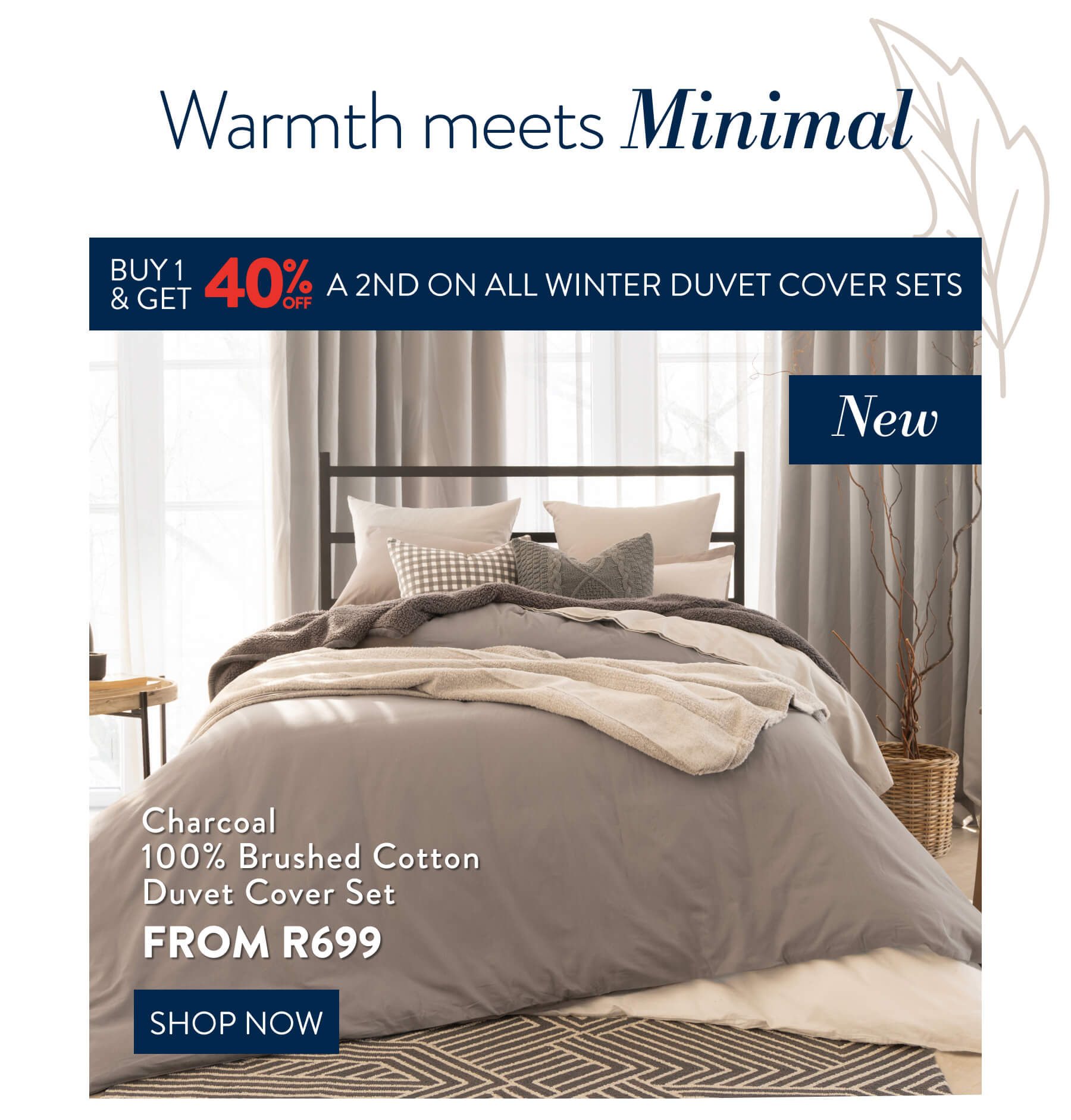 Charcoal Brushed Cotton Duvet Cover Set FROM