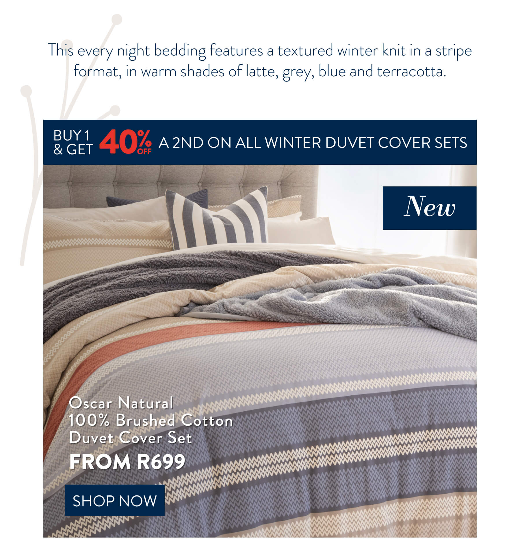 Oscar Natural Brushed Cotton Duvet Cover Set FROM