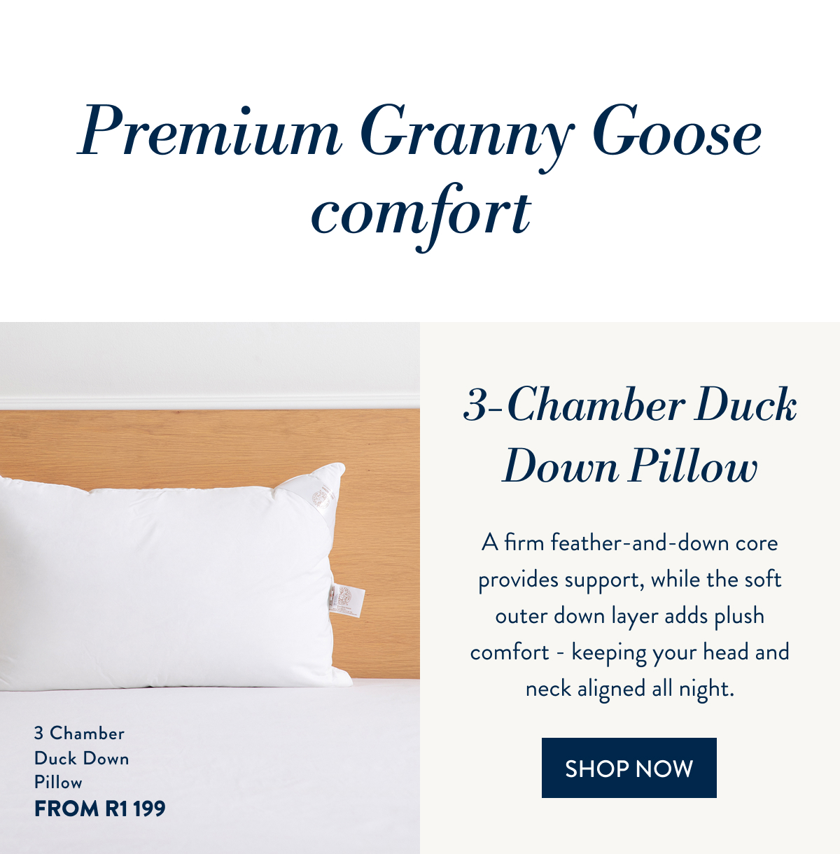 Granny Goose 3 Chamber Duck Down Pillow FROM
