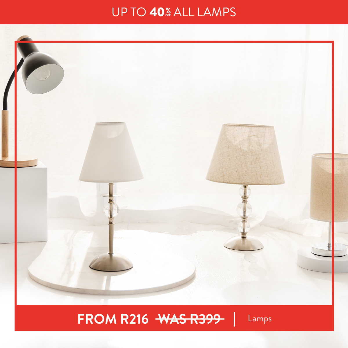 Up to 40% OFF on ALL Lamps FROM: 
