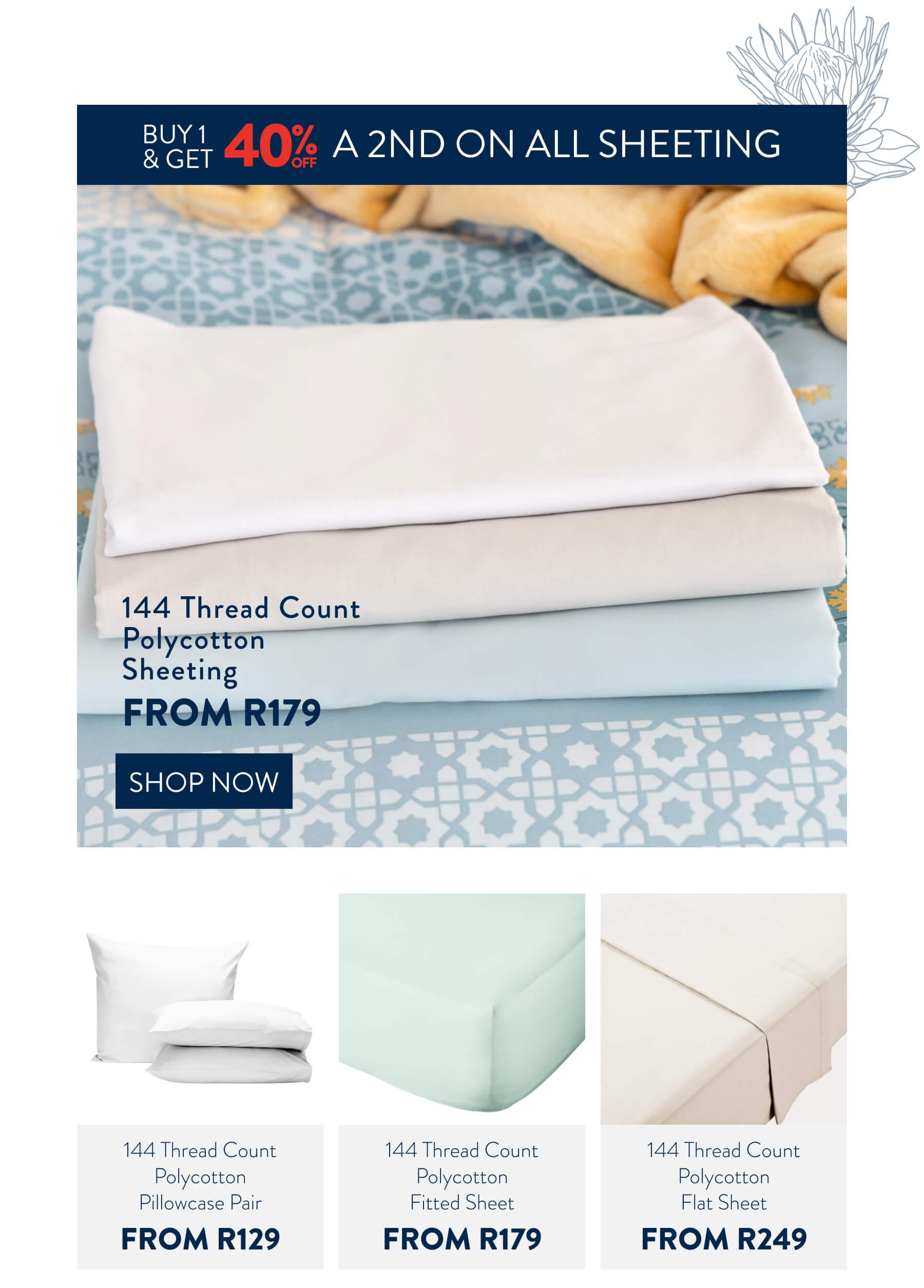 Buy 1, Get 40% OFF 2nd ALL Sheeting