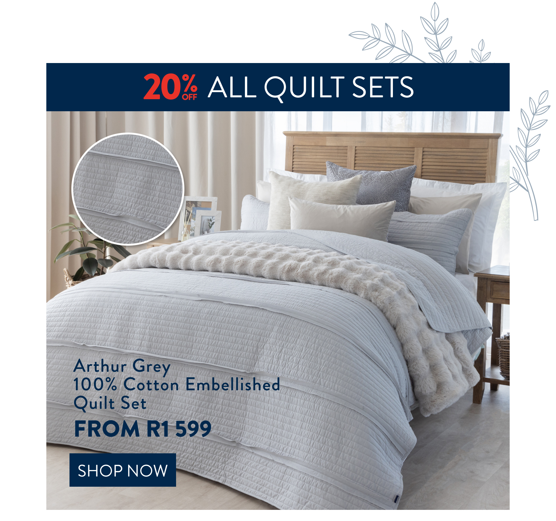 Arthur Grey Quilt Set FROM: 