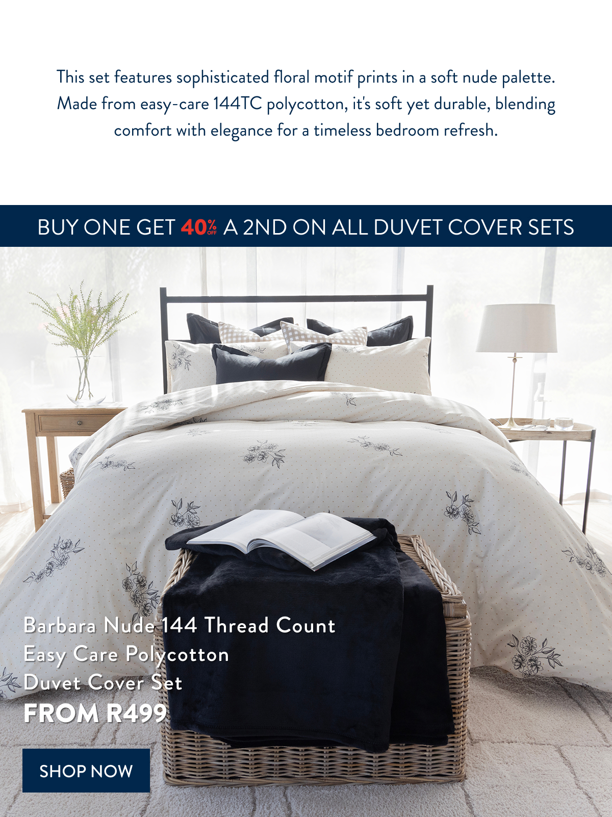 BUY 1 & GET 40% OFF 2ND ON ALL DUVET COVER SETS - Barbara Nude 144TC DCS