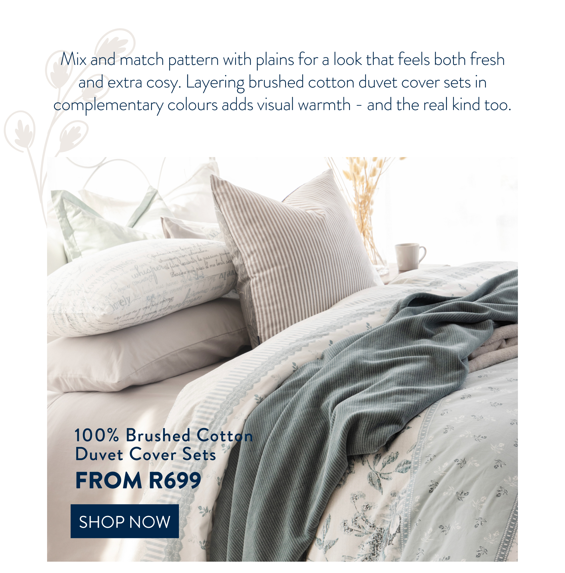 100% Brushed Cottone Duvet Cover Sets FROM: 