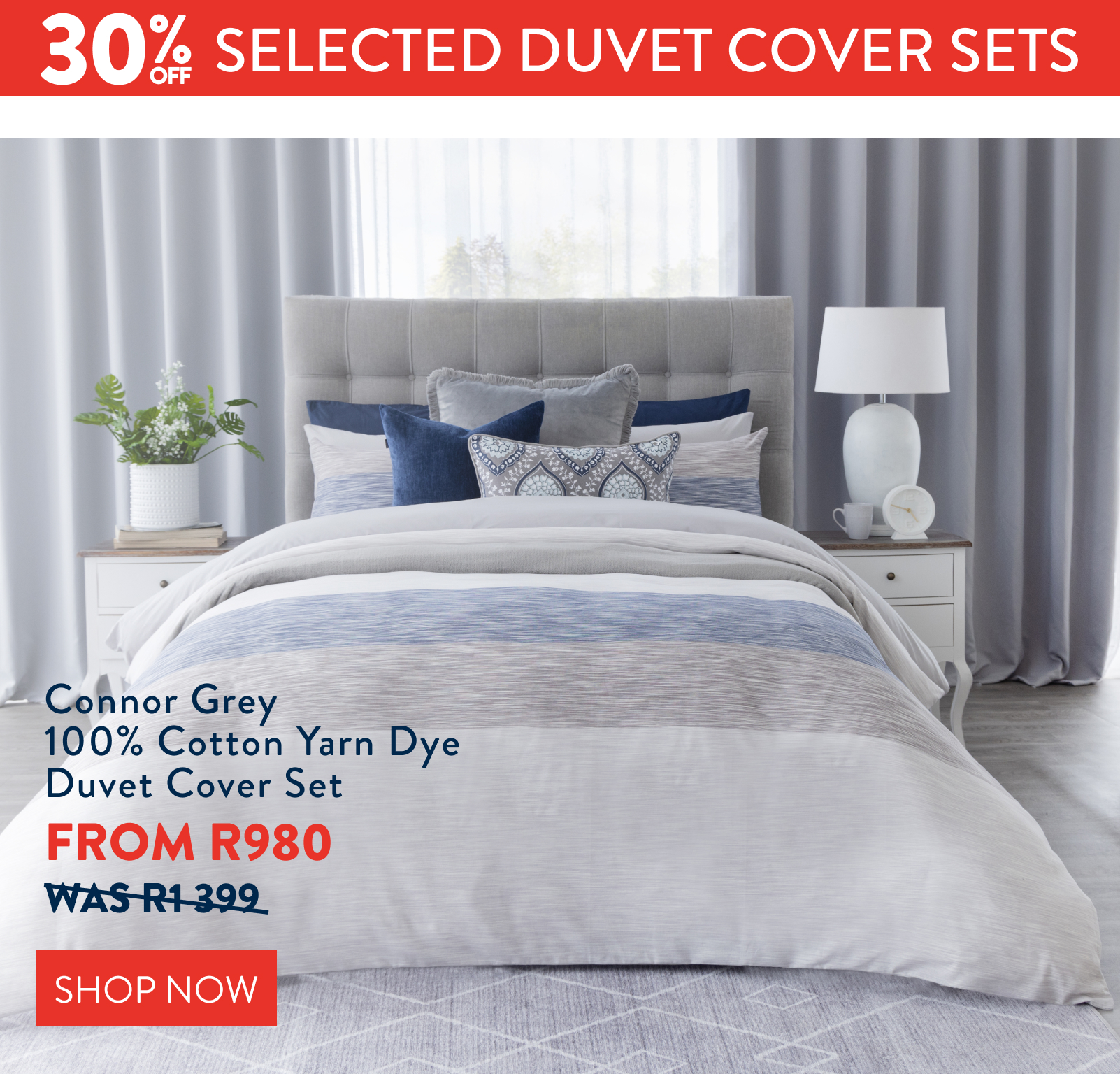 Connor Grey Duvet Cover Set FROM: 