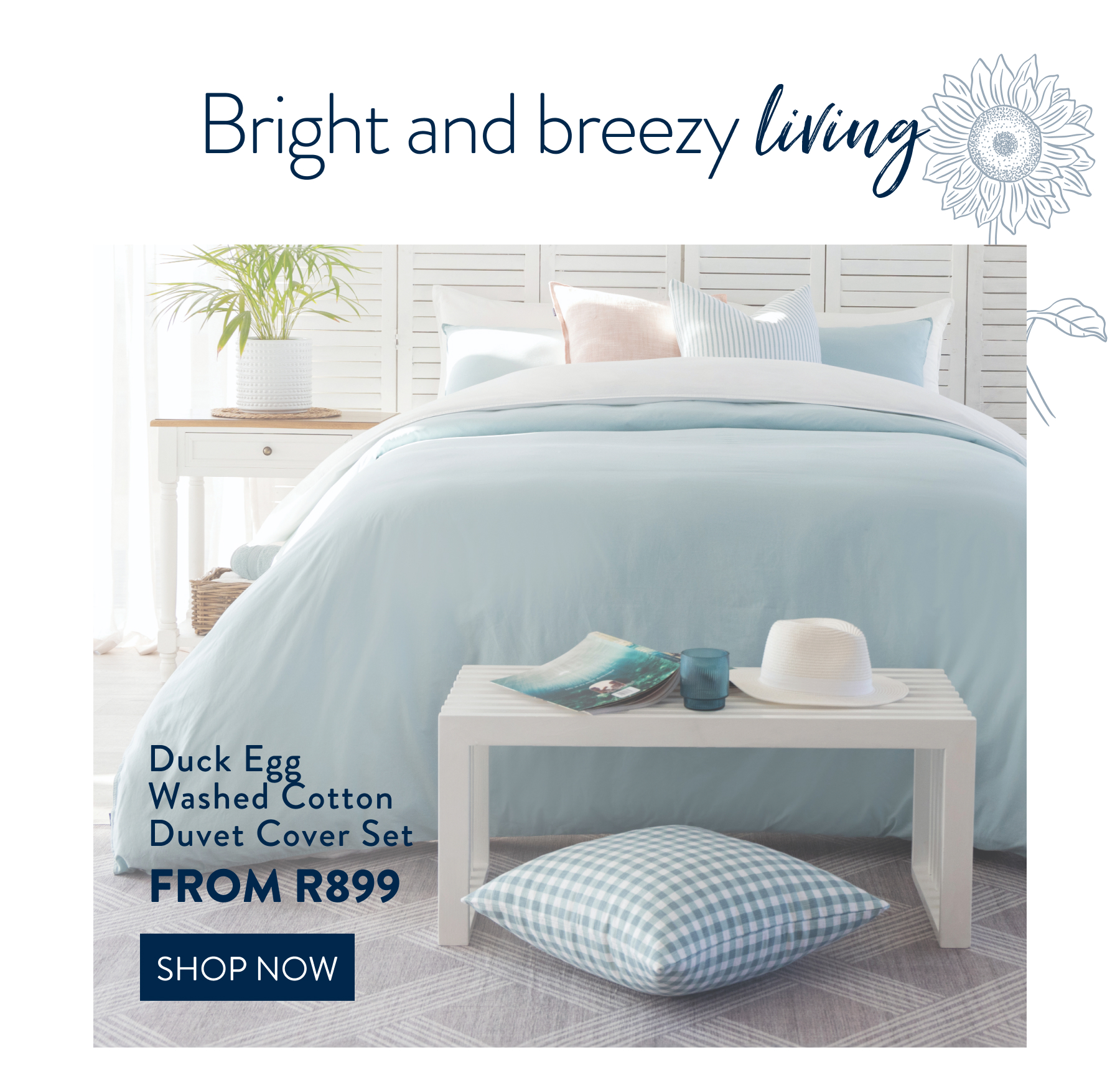 Duck Egg Washed Cotton Duvet Cover Set FROM: