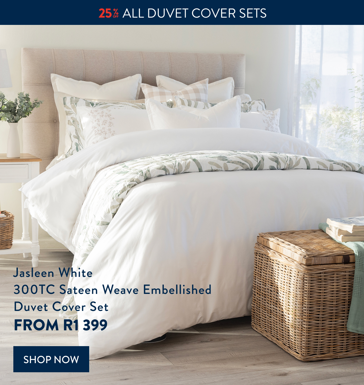 25% OFF ALL DCS - Jasleen White 300TC Sateen Embellished