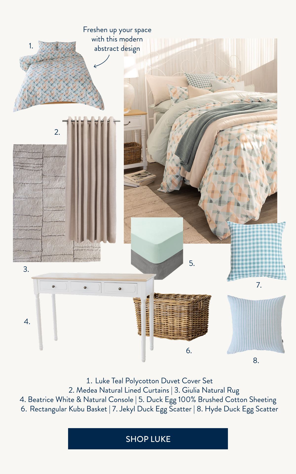 LUKE TEAL DUVET COVER SET FROM: 