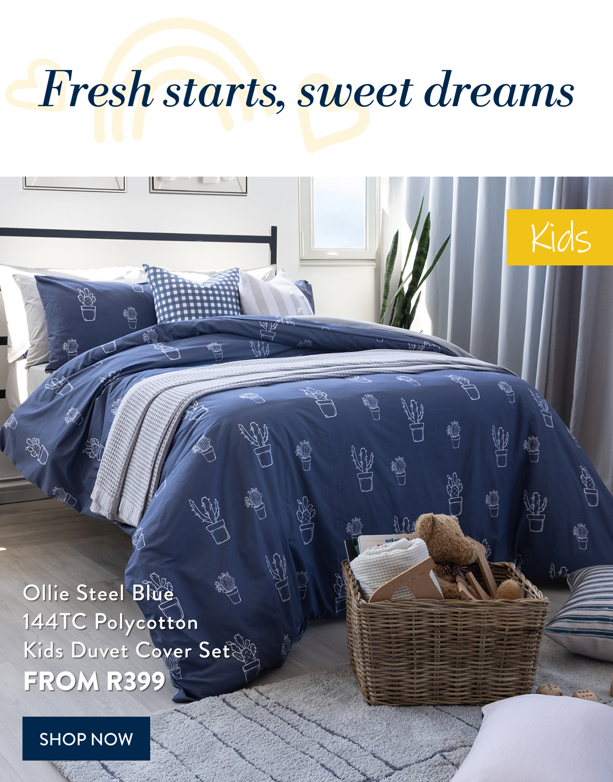 Kids DCS - Ollie Steel Blue 144TC Polycotton