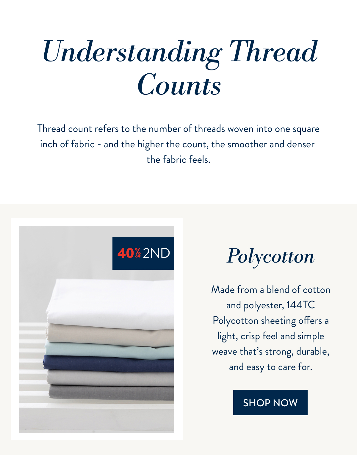 40% OFF 2ND - 144TC POLYCOTTON SHEETING