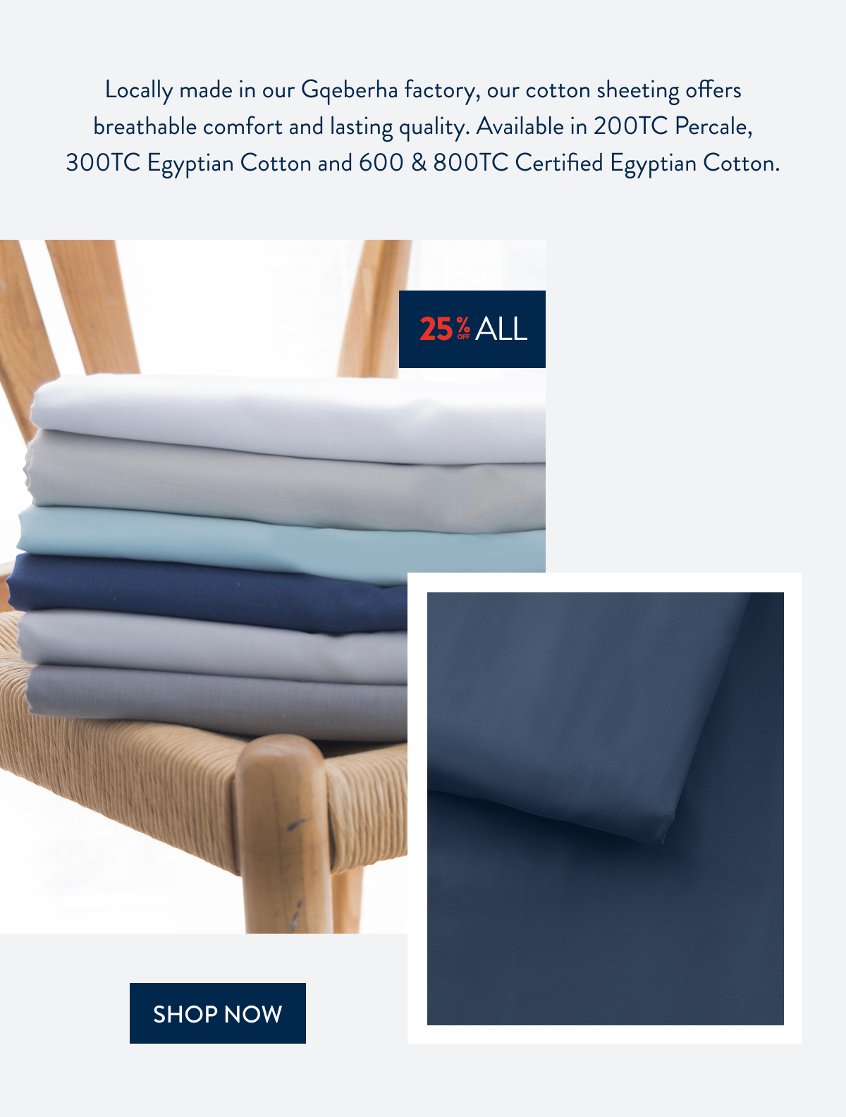 25% OFF ALL SHEETING