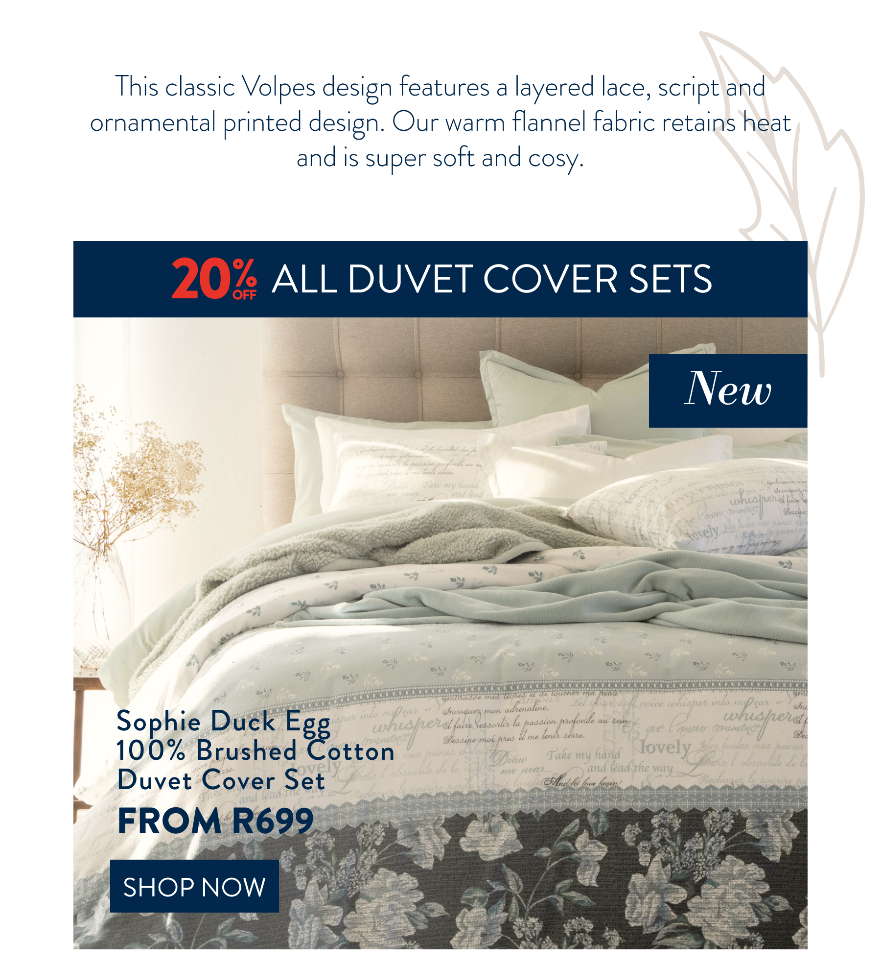 20% OFF SOPHIE DUCK EGG DUVET COVER SET FROM: 