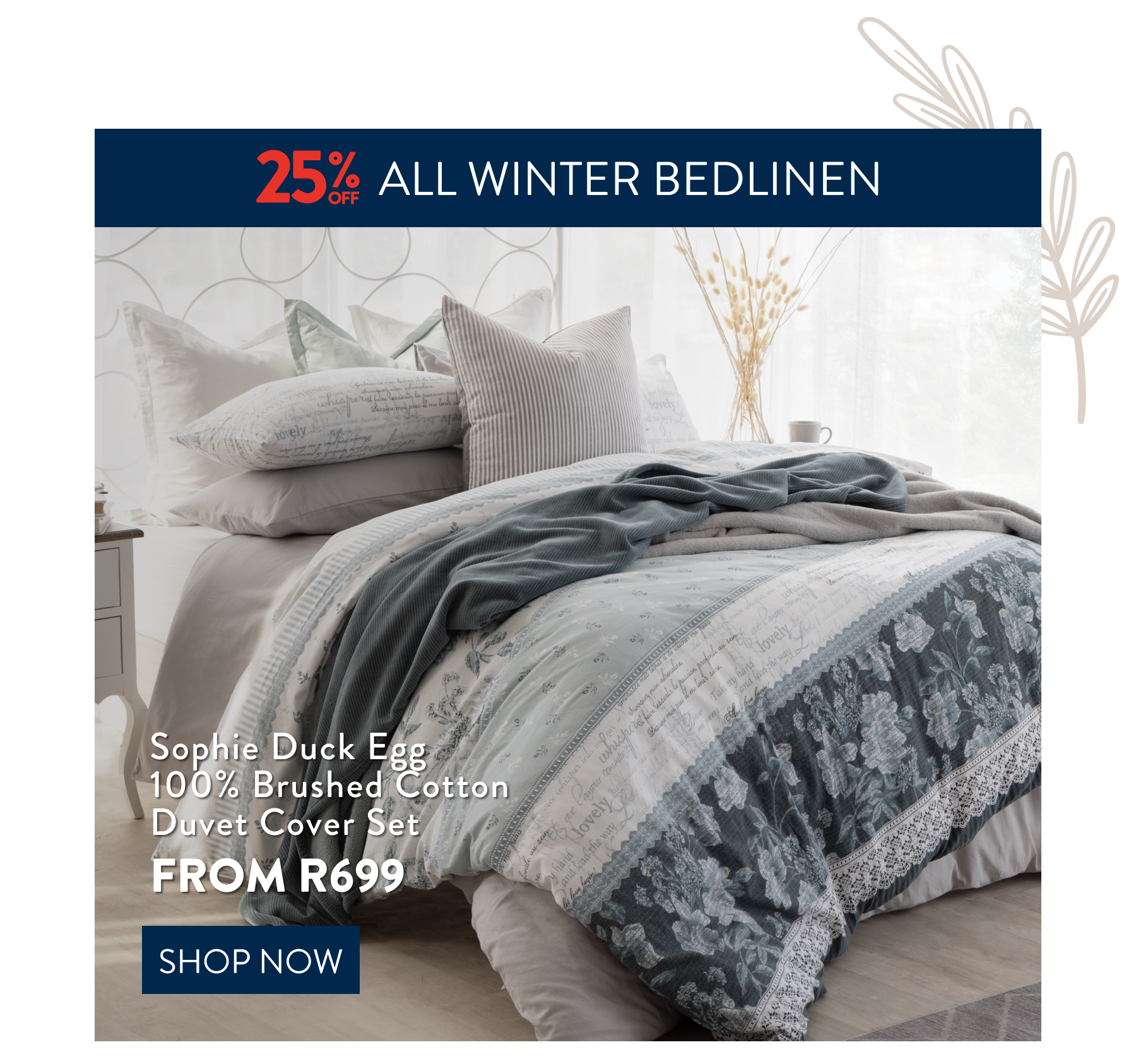 SOPHIE DUCK EGG DUVET COVER SET FROM: 