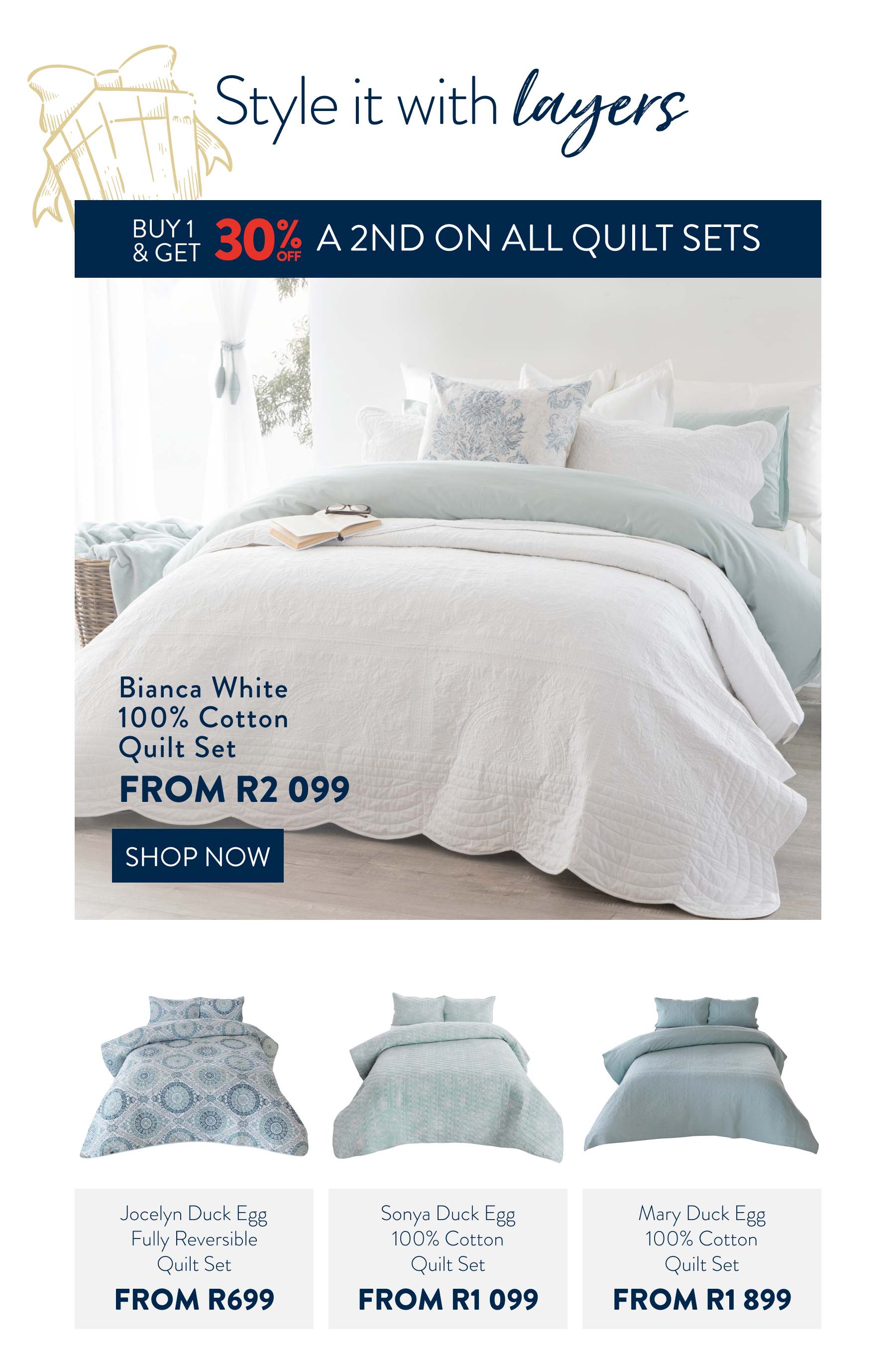 Bianca White Quilt Set FROM: 