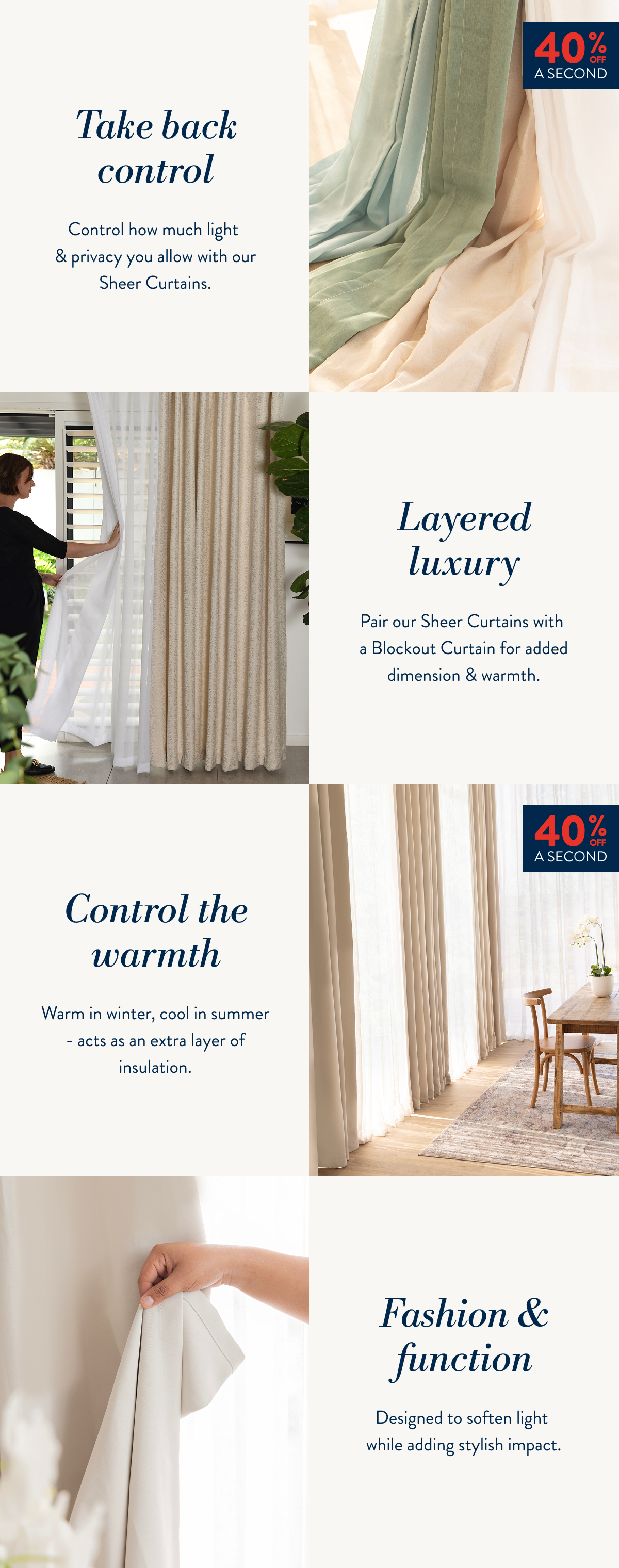 Buy 1 & Get 40% OFF a 2nd ALL Sheer Curtains FROM: 