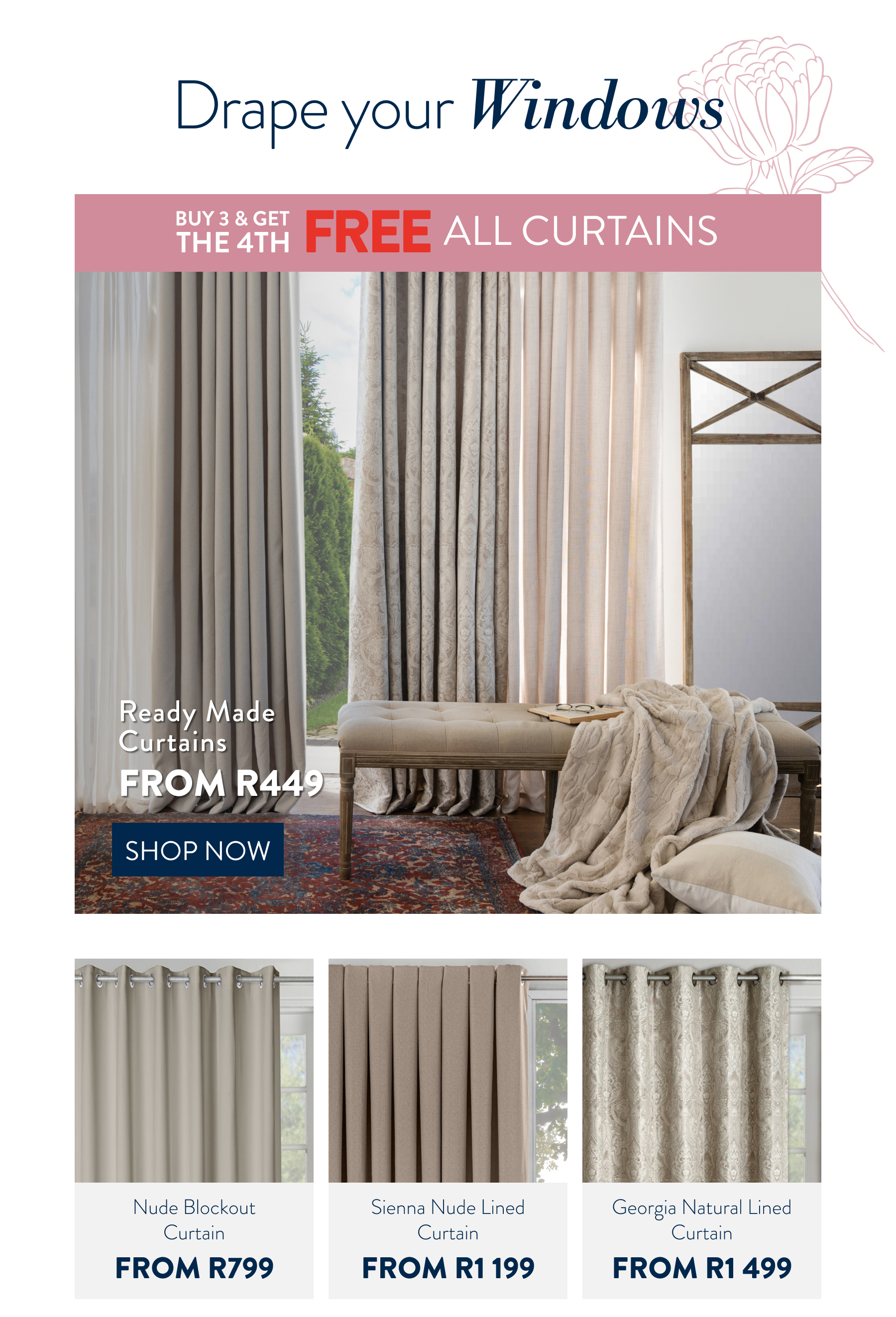 Buy 3 & 4th FREE ALL Curtains FROM: 