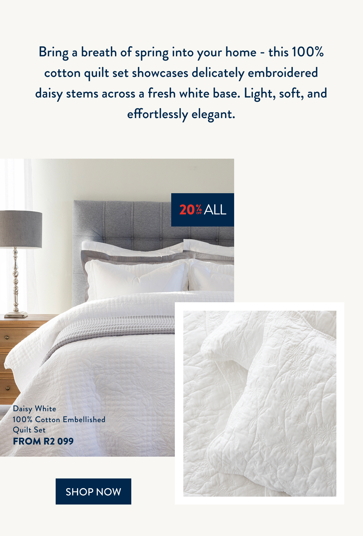 DAISY WHITE QUILT SET FROM: 