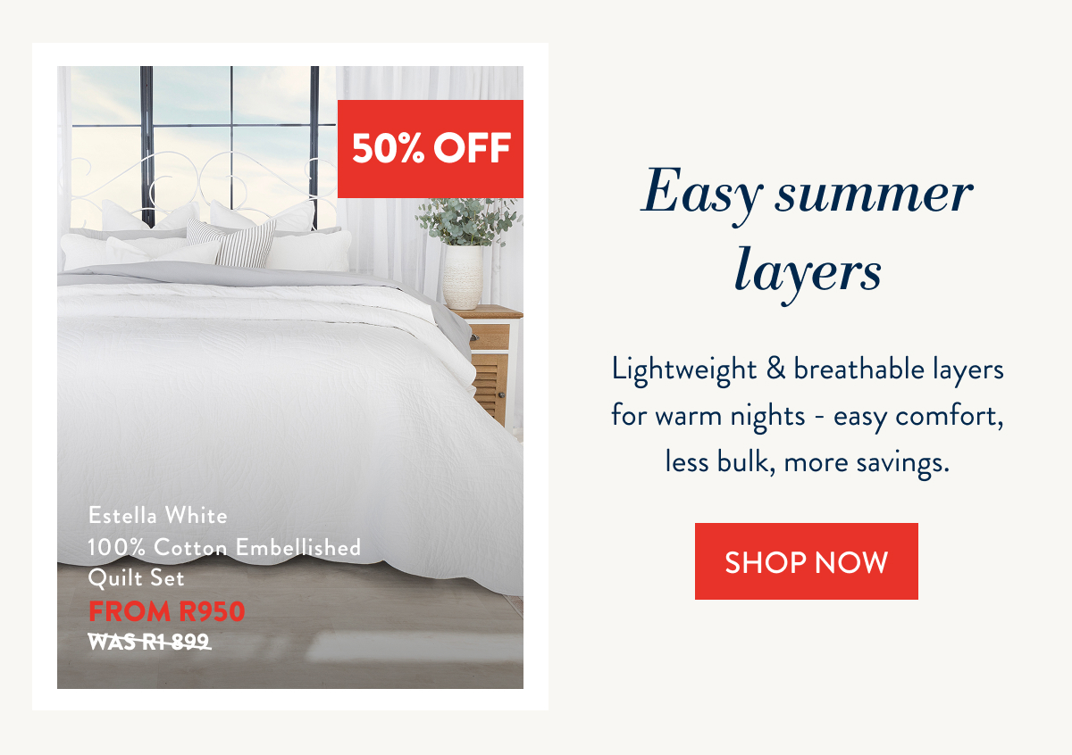 UP TO 50% OFF SELECTED QUILT SETS - Estella White 100% Cotton