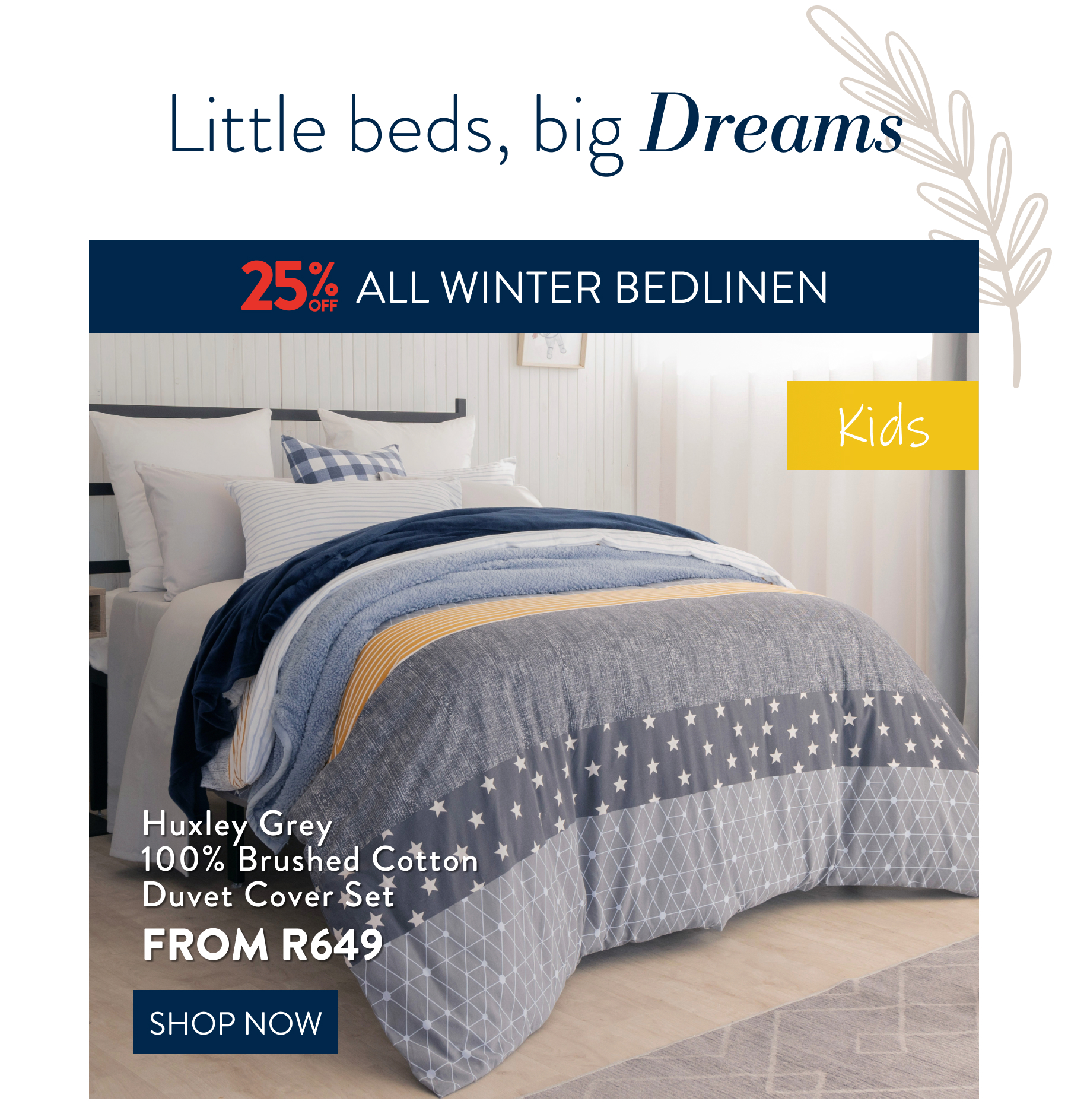 HUXLEY GREY DUVET COVER SET FROM: 