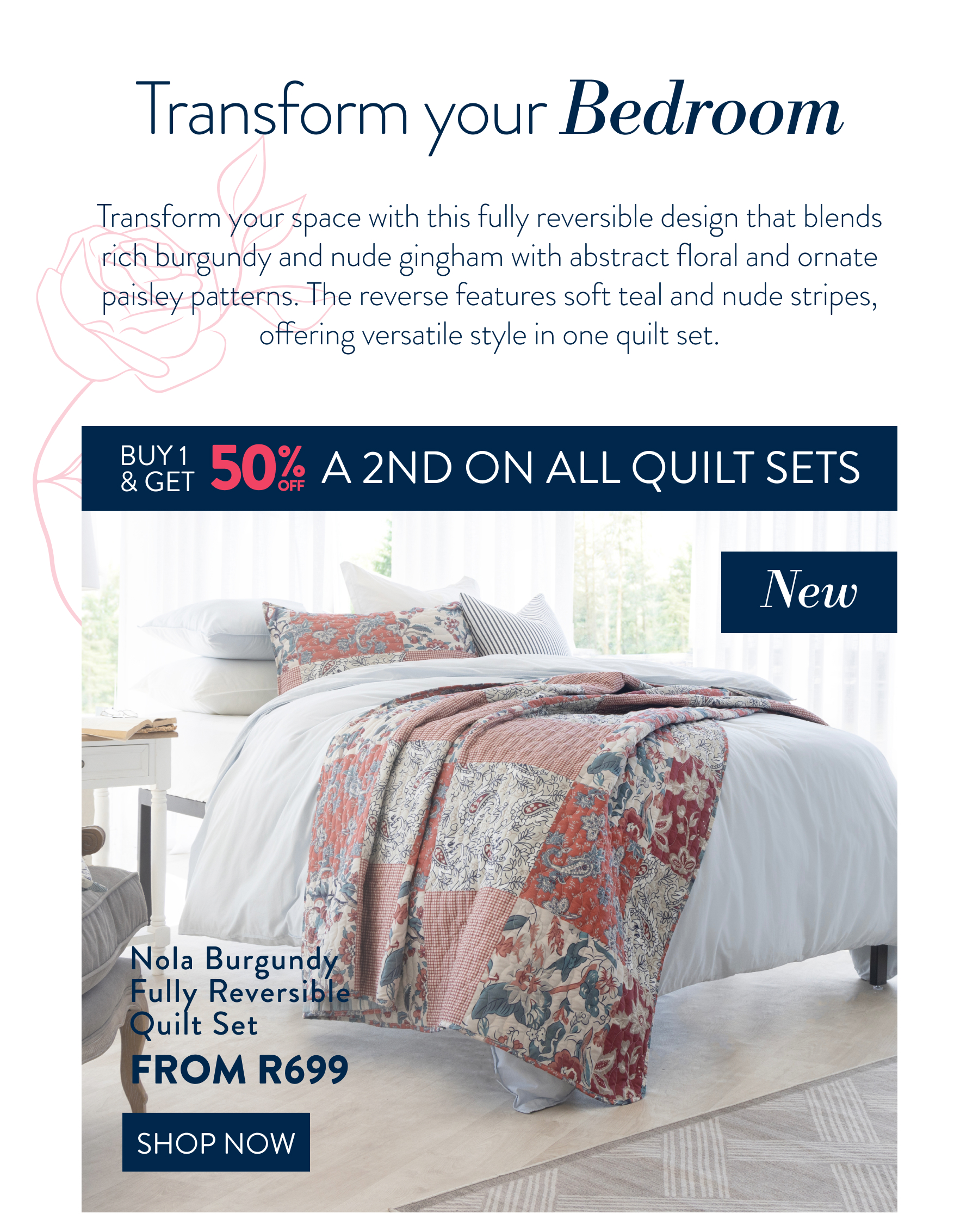 Buy 1  & Get 50% OFF a 2nd On ALL Quilt Sets FROM: 