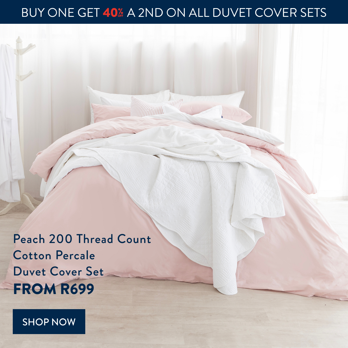 GET 40% OFF 2ND Peach 200tc Cotton Duvet Cover Sett FROM :