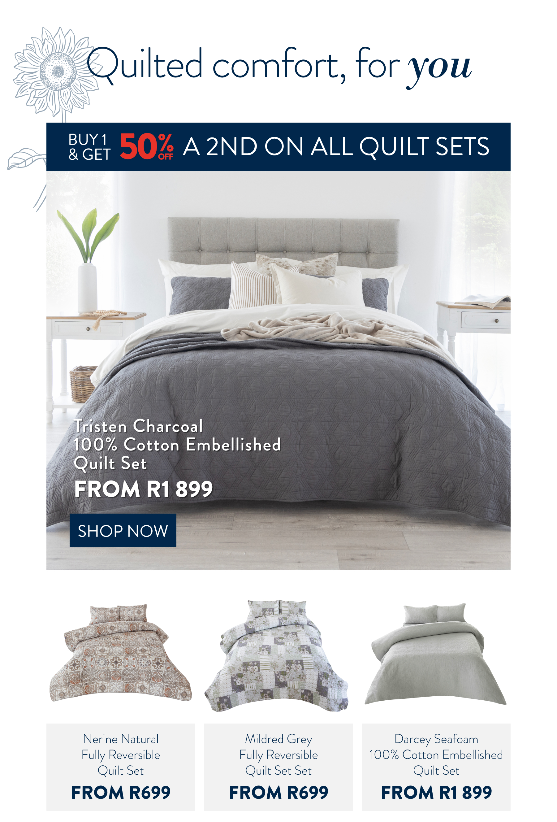 TRISTEN CHARCOAL QUILT SET FROM: 