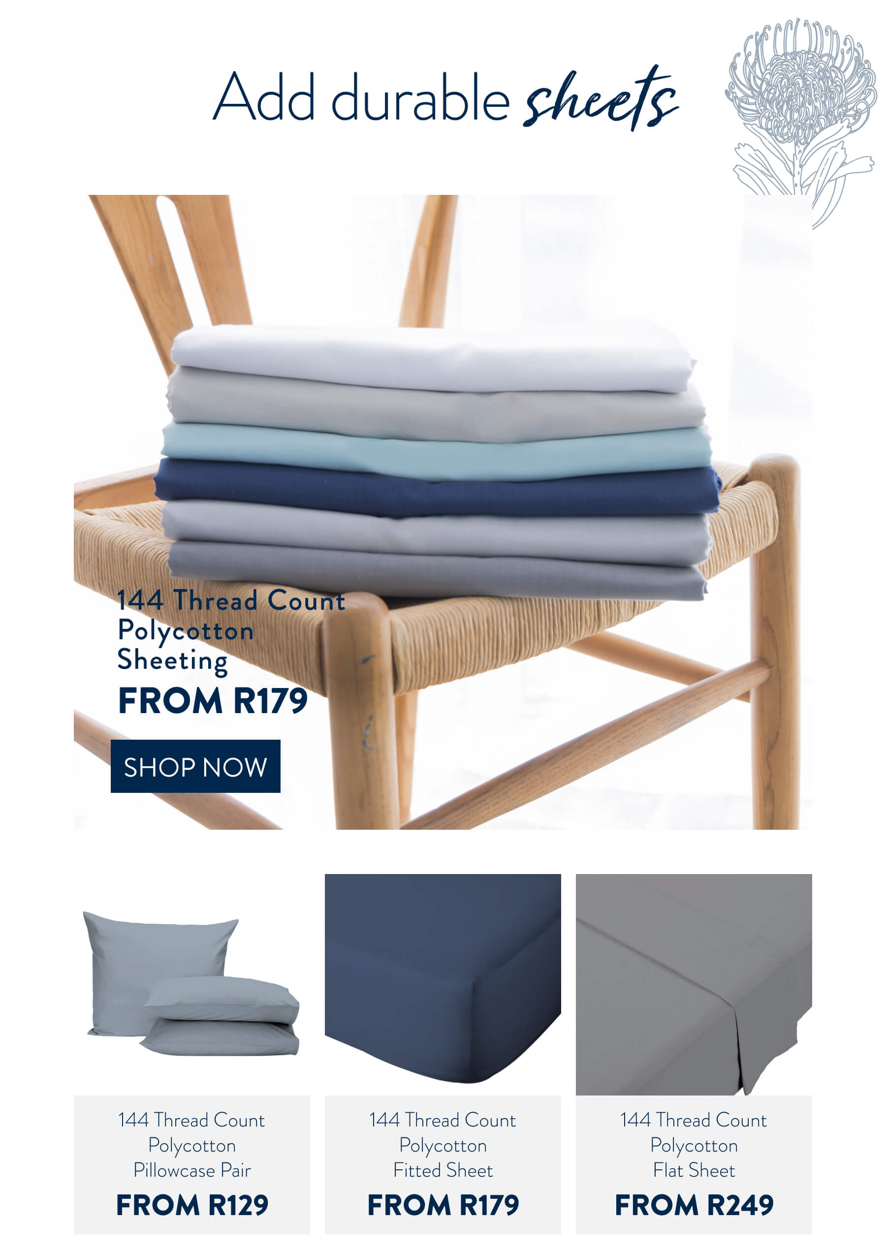 144TC Polycotton Sheeting FROM: 