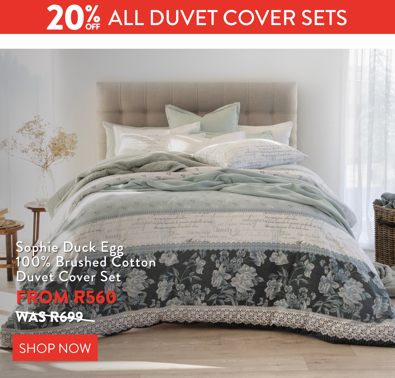 SOPHIE DUCK EGG DUVET COVER SET FROM:  