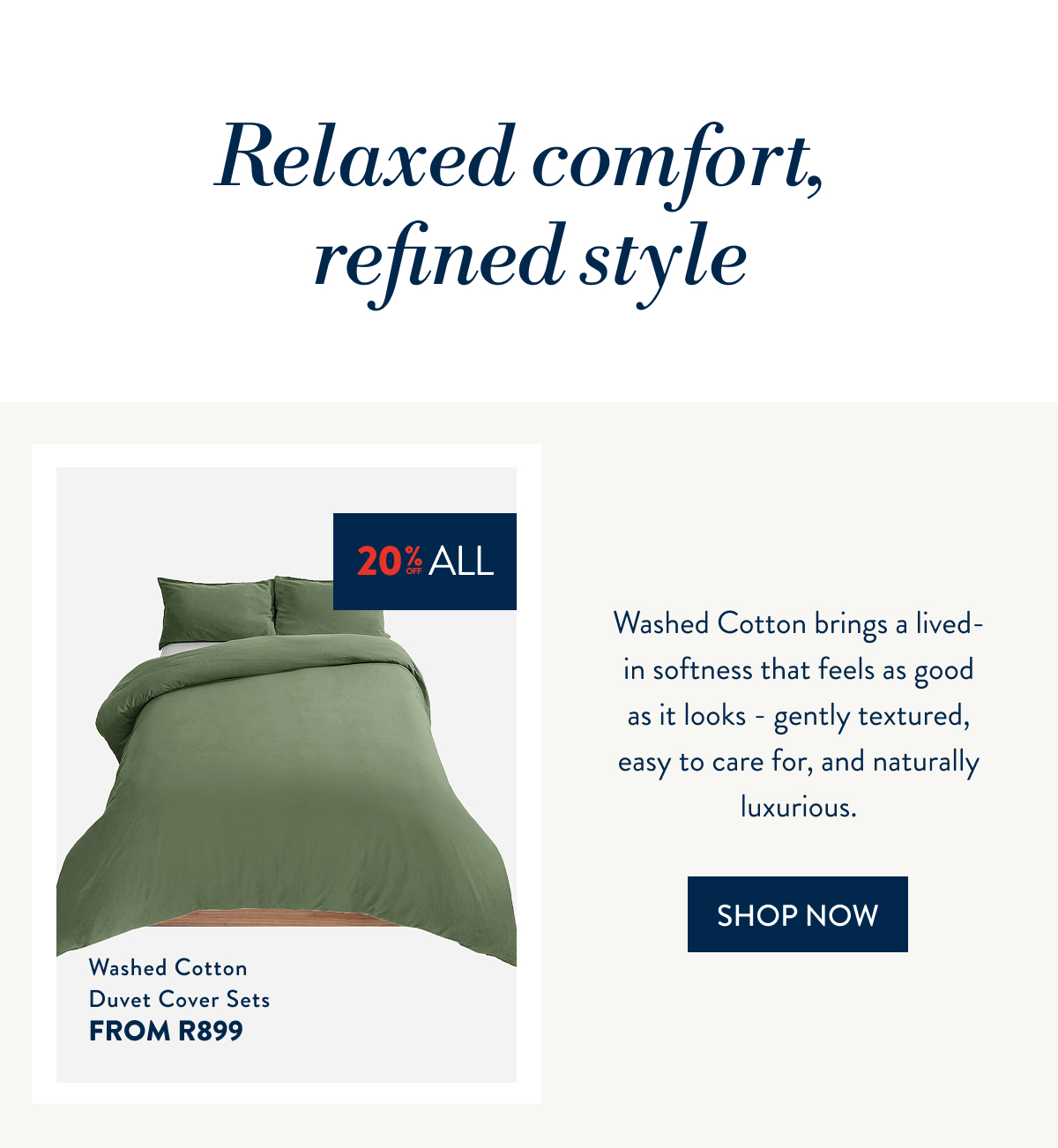20% OFF ALL WASHED COTTON BEDDING